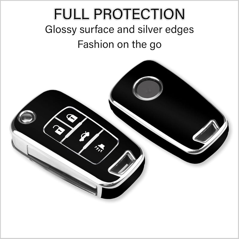 QBUC for Chevy Key Fob Cover With Keychain Chrome Trim Soft TPU Compatible with 2010-2019 Chevrolet Chevy Equinox Malibu Impala Cruze Sonic 4 Button(Chrome Trim Black) - Image 4